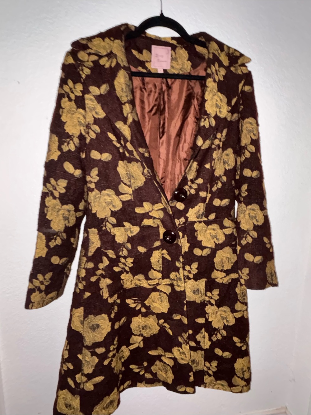 Y2K Floral Textured Brown & Mustard PeaCoat